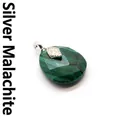 Elegant teardrop shaped green malachite gemstone pendant with polished silver bail - Silver with Malachite