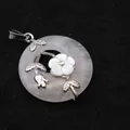 Rose quartz peace buckle pendant necklace with white shell flower and silver leaf detail - Pendant Only (Without Chain) / Rose Quartz