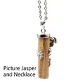 Vintage cylinder picture jasper pendant necklace with silver frog charm - Jasper