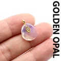 Elegant teardrop opaline stone pendant featuring a golden evil eye charm with crystal - Gold Opal