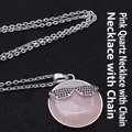 Unique pink round crystal pendant necklace featuring a black sunglasses motif design SKU - With Necklace / Rose Quartz