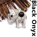 Sierlijke vintage zilveren olifant hanger met inleg van een grote gepolijste zwarte agaat - Zwarte Onyx Stijl
