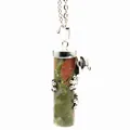 Unique chameleon wrapped around green and red stone pillar pendant sweater necklace - Pendant with Necklace / Unakite
