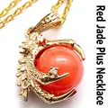 Golden dragon claw pendant necklace with a round red rhodochrosite bead for women - Red Jade with Necklace