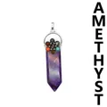Hexagonal pointed amethyst sword pendant featuring seven colorful chakra stone beads - Amethyst