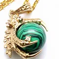 Detailed golden dragon claw pendant necklace with a green malachite stone bead variant. - Malachite with Necklace