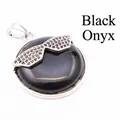 Black onyx circular pendant with decorative rhinestone sunglasses motif - Black Agate