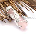 Elegant rose quartz pillar pendant featuring a detailed silver phoenix wrap ornament - Phoenix Style / Rose Quartz
