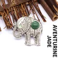 Gedetailleerde vintage zilveren olifant hanger met groene aventurijn steen inleg - Groene Aventurijn Stijl