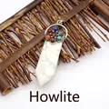 Natural white turquoise hexagonal sword point pendant with 7 chakra stones inlay. - Howlite