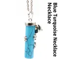 Turquoise cylinder pendant necklace with small silver frog charm - Blue Turquoise