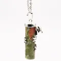 Unakite stone pillar necklace featuring a cute silver frog charm pendant jewelry - Unakite