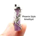 Hand-held amethyst column pendant with silver-tone phoenix metal wrap detail - Phoenix Style / Amethyst