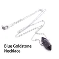 Elegant dark blue goldstone hexagonal column crystal pendant necklace with a fine silver chain - Silver Chain / Blue Sandstone