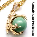 Golden dragon claw pendant featuring a green aventurine jade bead on a delicate chain - With Necklace / Aventurine Jade