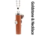 Frog climbing brown goldstone pillar pendant necklace with silver chain - Gold Sandstone
