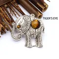 Vintage zilveren olifant hanger ketting ingelegd met natuurlijke tijgeroog edelsteen - Tijgeroog Stijl