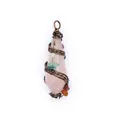Vintage rose quartz pendant wrapped in antique copper wire with colorful stone accents - Faceted Hexagonal Prism Pendant / Rose Quartz