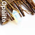 Hexagonal opal crystal stone prism pendant necklace with elegant 24K gold plated chain - Gold Chain / Opal