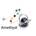 Péndulo de radiestesia de amatista en forma de OVNI con jaula de plata y cadena chakra - Amatista