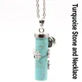 Exquisite cylindrical turquoise pendant necklace featuring a silver frog wrap accent - Turquoise