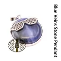 Unique sodalite round pendant with black rhinestone sunglasses charm for necklace - Blue Sodalite