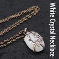 Vintage bronze medieval necklace with white stone flower engraved pendant for unisex - Pendant With Chain / White Crystal