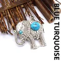 Retro olifant hanger ketting met blauwe turkoois stenen in boho etnische stijl - Blauwe Turkoois Stijl