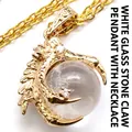 Golden dragon claw pendant necklace with a clear glass ball center in gold finish - With Necklace / Synthetic White Glass