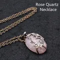 Retro medieval rose quartz pendant necklace with antique copper floral cage for women - Pendant With Chain / Rose Quartz