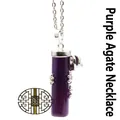 Ins style purple agate cylinder pendant necklace with unique silver frog wrap design - Purple Agate with Necklace
