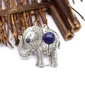 Vintage verzilverde olifant hanger ketting met een blauwe lapis lazuli edelsteen - Lapis Lazuli Stijl