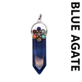 Colgante de punta hexagonal de ágata azul con siete piedras de chakra plateado - Ágata azul