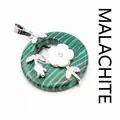Natural malachite green striped donut pendant necklace with elegant silver flower - Pendant Only (Without Chain) / Malachite