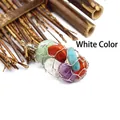 Silver plated wire mesh cage pendant filled with mixed natural crushed crystal stones - White Gold