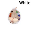 Handmade wire wrapped tree of life pendant with colorful beads on white agate slice - Rose Gold / White