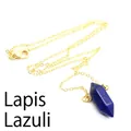Lapis lazuli zeshoekige kristallen hanger aan vergulde ketting - Gouden Ketting / Lapis lazuli