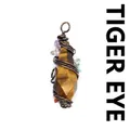 Vintage retro wire-wrapped natural tiger eye stone crystal pendant with colorful chip beads - Faceted Hexagonal Prism Pendant / Tiger's Eye