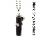 Silver-plated frog hugging a black onyx cylinder pillar pendant necklace jewelry piece - Black Onyx