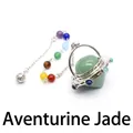 Péndulo OVNI de cristal de aventurina con siete cuentas de chakra de colores en la cadena - Aventurina verde