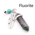 Natural fluorite hexagonal crystal pillar pendant necklace featuring feather charm and bead - Fluorite