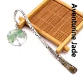 Vintage Silber Lebensbaum Lesezeichen mit natürlichen grünen Aventurin Jade Schmucksteinen - Aventurin-Jade