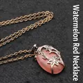 Vintage medieval style necklace with watermelon red stone and floral bronze pendant - Pendant With Chain / Watermelon red