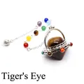 Péndulo curativo de piedra ojo de tigre en forma de ovni con cadena de cuentas de chakra - Ojo de tigre
