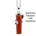 Red stone pillar pendant necklace with silver hugging frog charm for women - Red Stone with Necklace