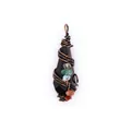Handmade vintage wire-wrapped obsidian pendant with colorful healing crystals stones - Faceted Hexagonal Prism Pendant / Obsidian
