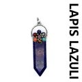 Colgante de cristal de lapislázuli de 7 chakras hexagonal con engaste de plata vieja - Lapislázuli