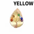 Yellow agate slice pendant with crystal tree of life wire wrapped design - Rose Gold / Yellow