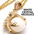 Luxurious gold-plated dragon claw pendant necklace featuring a polished white crystal bead - With Necklace / White Crystal