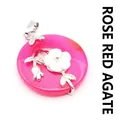 Elegant rose red agate doughnut pendant necklace with silver flower and white petals - Pendant Only (Without Chain) / Rose Red Agate